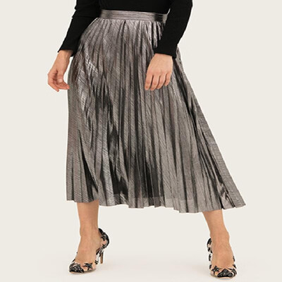 

Elastic High Waist Solid Pleated Long Skirt