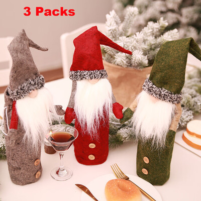 

〖Follure〗Adorable Wine Bottle Cover Artificial Beard Christmas Decor Xmas Santa Claus Set