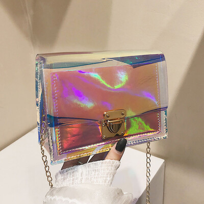 

Tailored Womens Fashion Contrast Color Shoulder Bag Chain Messenger Bag Buckle Handbag