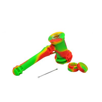 

Silicone Environmental Smoke Tubing with Wax Oil Jar&Stainless Steel Spoon Edible Portable Tobacco Pipes Water Smoking Holder