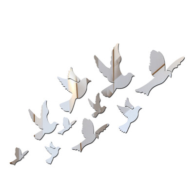 

6pcsset 3D Silver Doves Mirror Sticker DIY Acrylic Animal Mirrored Wallpaper Home Decoration Decals