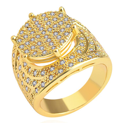 

Plated 18k Yellow Gold Round Mens Full Diamond Ring