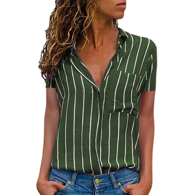 

Starmoon Women Casual Striped Printing Short Sleeve Shirt Blouse Button Down Tops