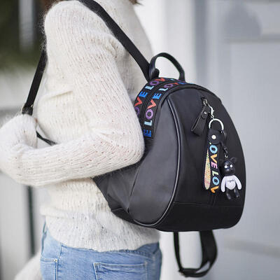 

Womens Zipper Backpack Soft Handle Shoulders Bag For Travel New Fashion Wild Color Strip Travel Bag