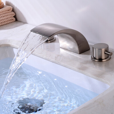 

3 Holes Widespread Bathroom Sink Roman Tub Waterfall Faucet Home Hotel Bar Tap