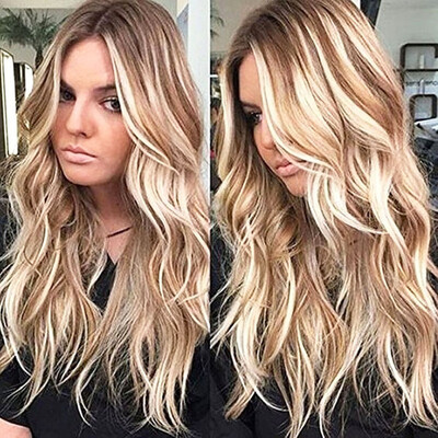 

〖Follure〗Womens Curly Long Wig Hair Wavy Ombre Blonde Natural Synthetic Full Wigs Costume