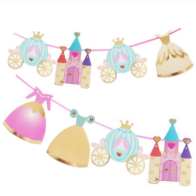 

FUNNYBUNNY Flash Gilded Princess Castle Paper Pull Flower Baby Birthday 100 Days Birthday Banquet Venue Decoration Flag