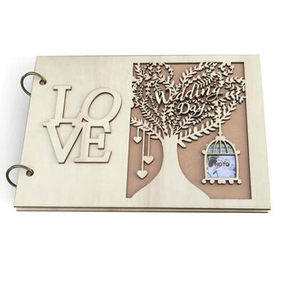 

Wedding Guest Books Wooden Heart Hollow Notebook Name Sign Board Craft Gift