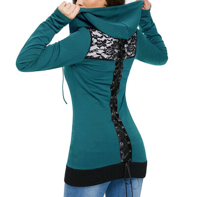 

Starmoon Womens Bandage Long Sleeve Casual Blouse Lace Up Back Zip Up Hoodie Sweatshirt