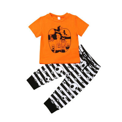 

Infant Baby Boy Kid Halloween Pumpkin Top T-shirt Stripe Pants Outfit Clothes