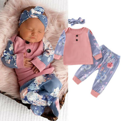 

UK Newborn Baby Girl Clothes Long Sleeve Top Floral Pants Leggings Outfits Set