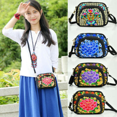 

Womens Shoulder Bag Travel Pouch Retro Floral Embroidered Crossbody Bag Zip Bags