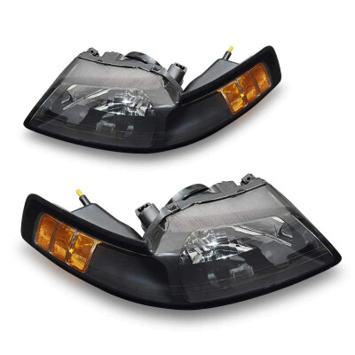 

Headlamp for 99-04 Ford Mustang Replacement Headlight Assembly kit Black Housing Clear Lens Driving Light