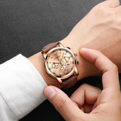 

Gobestart Mens Fashion Sport Stainless Steel Case Leather Band Quartz Analog Wrist Watch