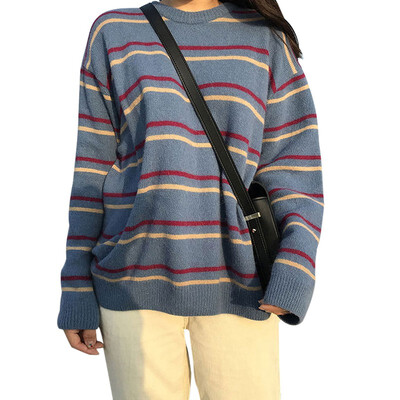 

2019 Autumn Winter Women Sweaters Fashion Stripe Long Sleeve O Neck Pullovers Female Loose Casual Knitted Sweater Pull Femme