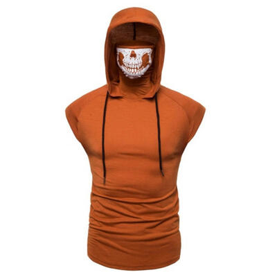 

Summer Super Stretch Fitness Men Ninja Uniform Hooded Sleeveless T-shirt With Skull Mask