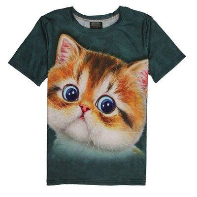 

Toponeto Men Summer Casual Abstract Cat 3D Print O Neck Short Sleeve T-shirt Top Blouse