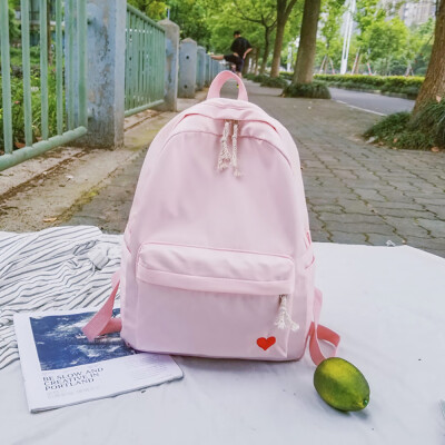 

Tailored Women Student Bag Embroidered Love Solid Color Canvas Backpack