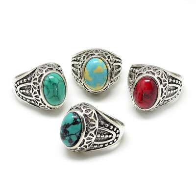 

Synthetic Turquoise Wide Band Rings with Alloy Ring Findings Oval Antique Silver Size 711 Mixed Color 1721mm