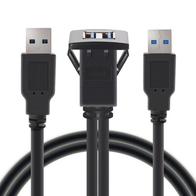 

2m Dual USB30 A Male to USB30 A Female Car Mount Extension Cable Truck Van Dashboard Flush Mount Dual USB Socket Cord