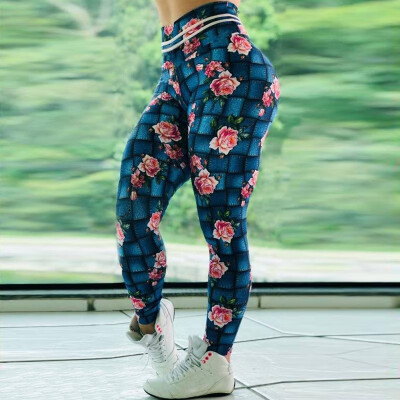 

Ebay Amazon Denim Square Rose Digital Print Slim High Waist Sports Yoga Pants Leggings Cowboy