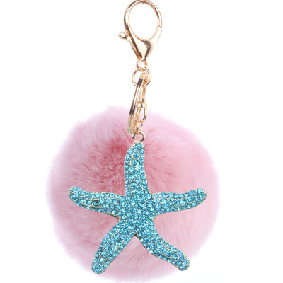 

Jewelry fashion keychain diamond cartoon sea star keychain gift rex rabbit fur plush ball