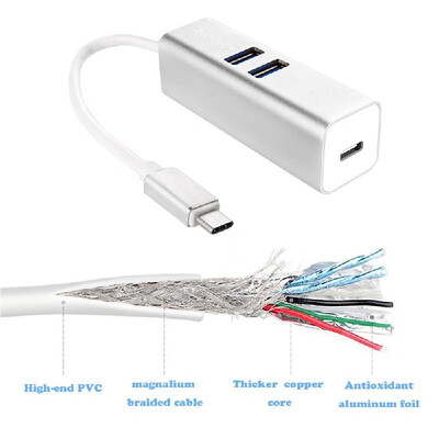 

KKmoon Reversible USB 31 Type C to 2 USB 30 HUB & 1 USB-C Charging Port Adapter for New MacBook 12" Google Chromebook Pixel 2 No