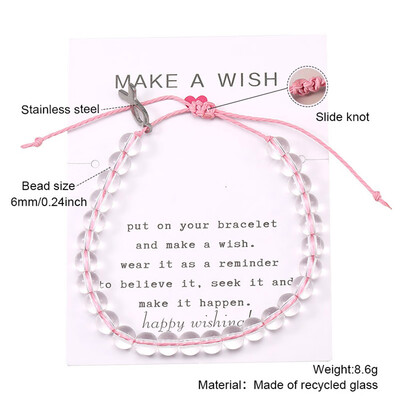 

Handmade Transparent Crystal Bead Anti-Breast Cancer Ribbon Bracelet
