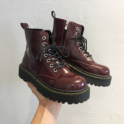 

European&American handsome martin boots female British style new fall play fashion academy style thick street short boots