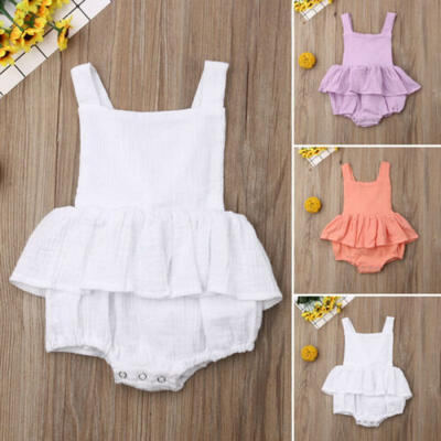 

Newborn Toddler Baby Girls Solid Romper Ruffle Jumpsuit Outfits Sunsuit 0-24M