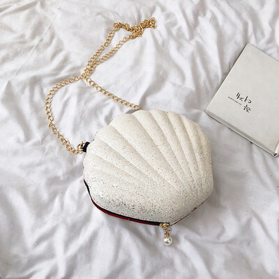 

New Creative Shell Shape Women Shiny Shell Bag Shoulder Bag Fashion Lady Glitter Crossbody Bag Party Shoulder Chain Bag