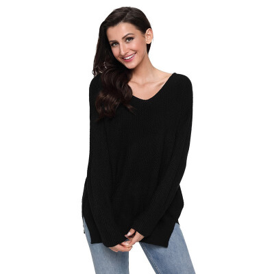 

V-neck bat long-sleeved hooded warm bottoming shirt casual knit sweater womens