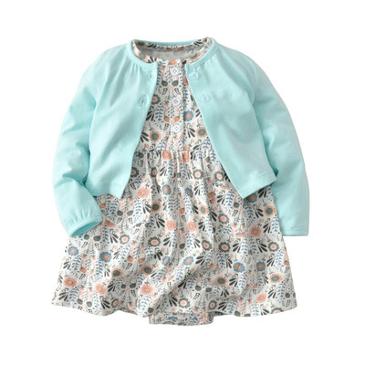 

Baby Sets Summer Girl Cotton Cardigan Shawl Short-Sleeved Print Dress 2 PCS Clothes 0-24M