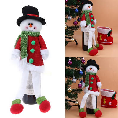 

Wine Bottle Cover Xmas Santa Snowman Table Decor Christmas Bottle Cap