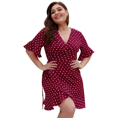 

Summer new original womens V-neck lotus leaf sleeve wave dress