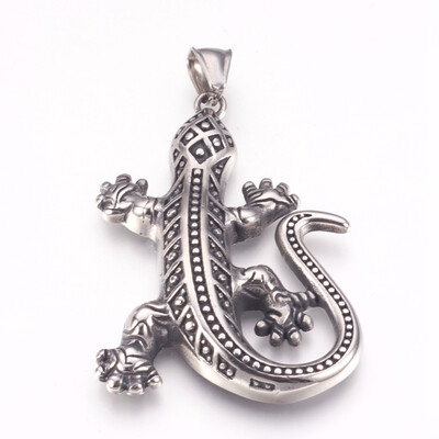 

304 Stainless Steel Big Pendants Lizard Antique Silver 54x43x8mm Hole 4x7mm