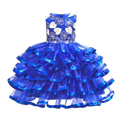 

Girls Floral Decor Dress Sleeveless Children Princess Party Tutu Dresses