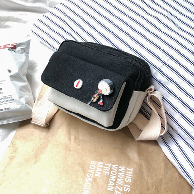 

Small BAG canvas bag lady one shoulder slanting bag leisure Baitao ins harbor chic wind collision color bag