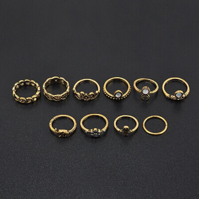 

Popular 10Pcs Silver Gold Boho Fashion Arrow Moon Midi Finger Rings Jewelry