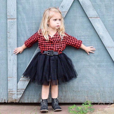 

Xmas Gift 1PC Sweet Toddler Baby Girls Princess Party Prom Tulle Checked Dresses 2-7Y