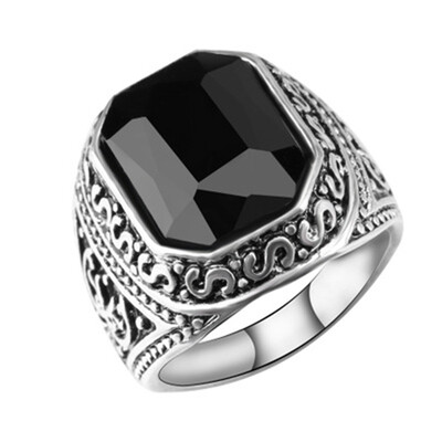 

Retro Domineering Solitaire Jewelry Rhinestone Gemstone Army Ring Vintage Style Men And Women Alloy Couple Rings
