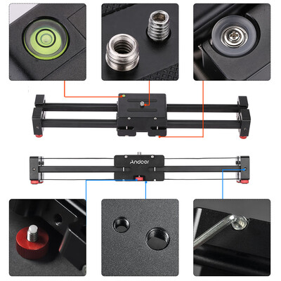 

Andoer V2-500 Compact Retractable Track Dolly Slider 50cm Rail Shooting Video Stabilizer 86cm Actual Sliding Distance with 14" an