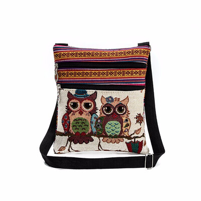 

Ethnic Style Women Messenger Bags Cartoon Owl Embroidered Boho Shoulder Bags Ladies Shoulder Bag Bolsa Postman Package YJ