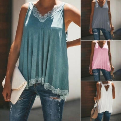 

Fashion Women Lace Vest Sleeveless Loose Camisole V-Neck Tank Top Blouse T-Shirt