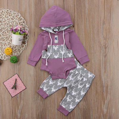 

Newborn Baby Boy Girs Romper Hooded Tops Long Pants Trousers Outfit Set Clothes