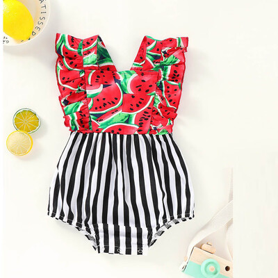 

Infant Baby Girl Kid Backless Watermelon Striped Romper Bodysuit Outfits