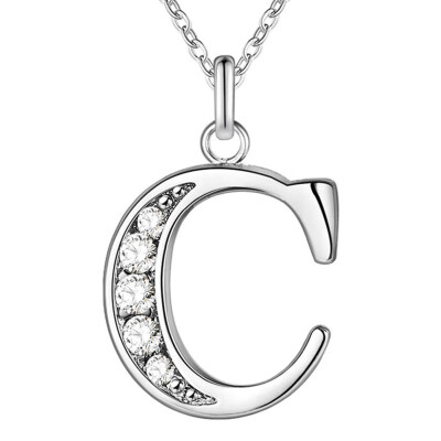 

Simple Shiny Zircon 26 English Letters Pendant Women Men Thin Necklaces Jewelry