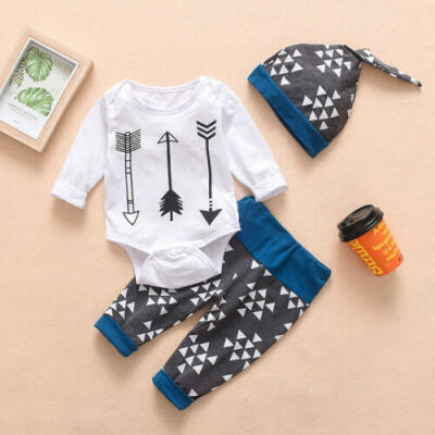 

3pcs Newborn Kids Baby Boy Girl Romper Bodysuit Long Pants Hat Outfit Clothes UK