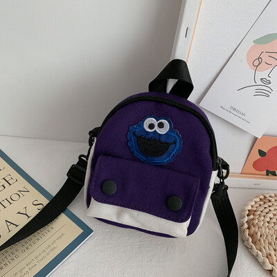 

Casual cute cartoon Sesame Street canvas bag female 2019 new simple&versatile fashion contrast color shoulder Messenger bag