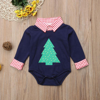 

Navy Blue Newborn Baby Boy Romper Fit 0-18M Christmas Tree Cotton Long Sleeve